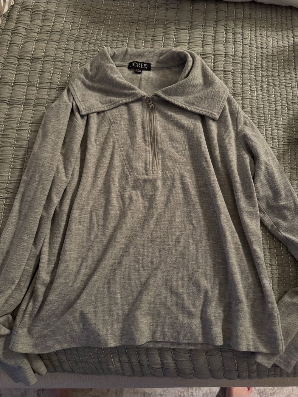 J. Crew Light Gray Zip-Neck Pullover Sweater